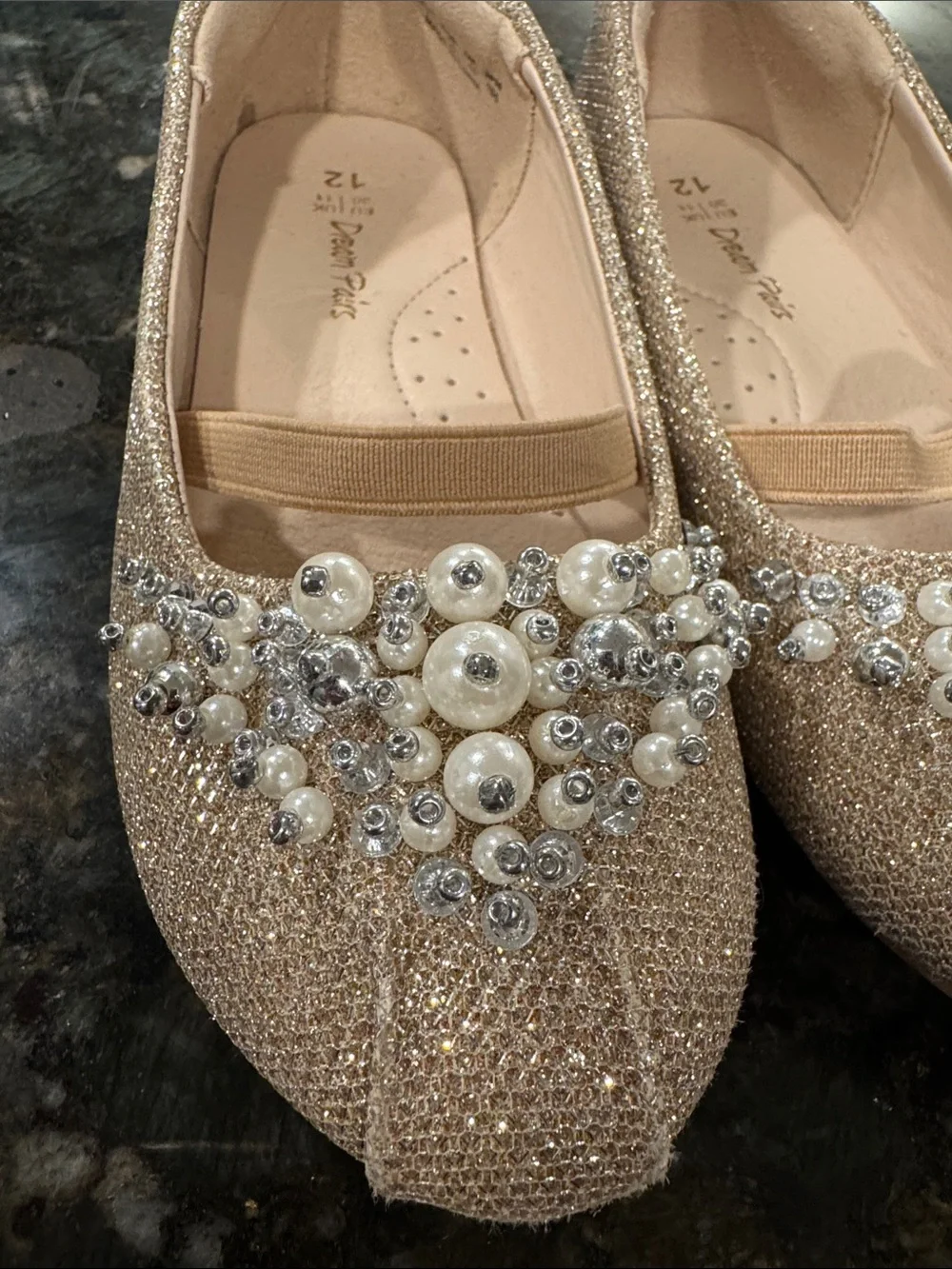 Dream Pairs Girls Size 12 Gold Glitter Pearl Ballet Flats Dress Shoes